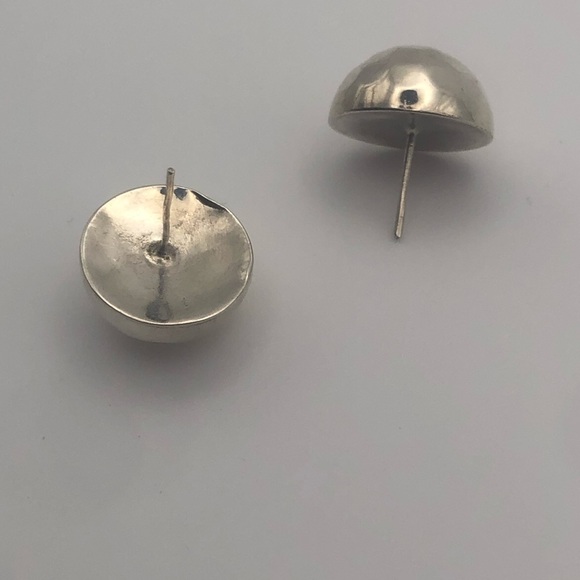 VTG Sterling Silver Hammered Design Dome Button Stud Earrings .6” - Picture 2 of 5